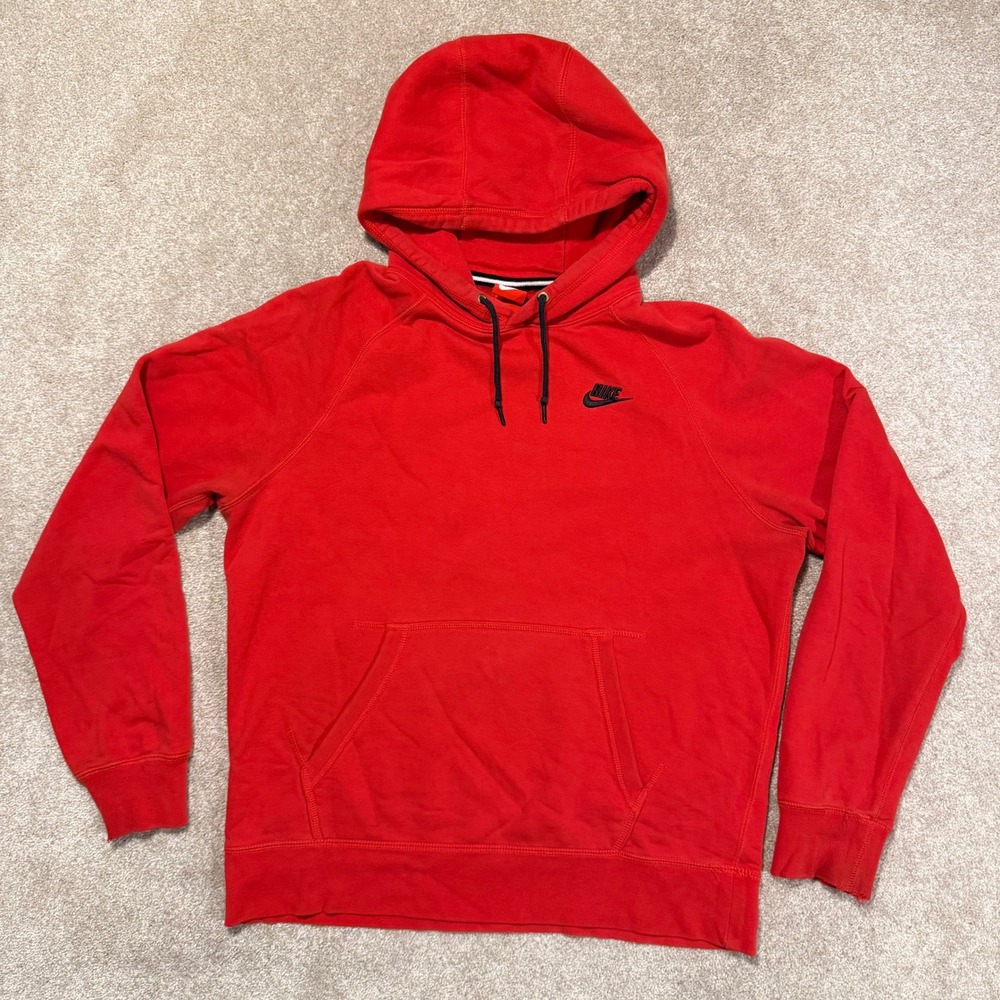 Nike Hoodie Mens Large Red Pullover Fleece Embroidered